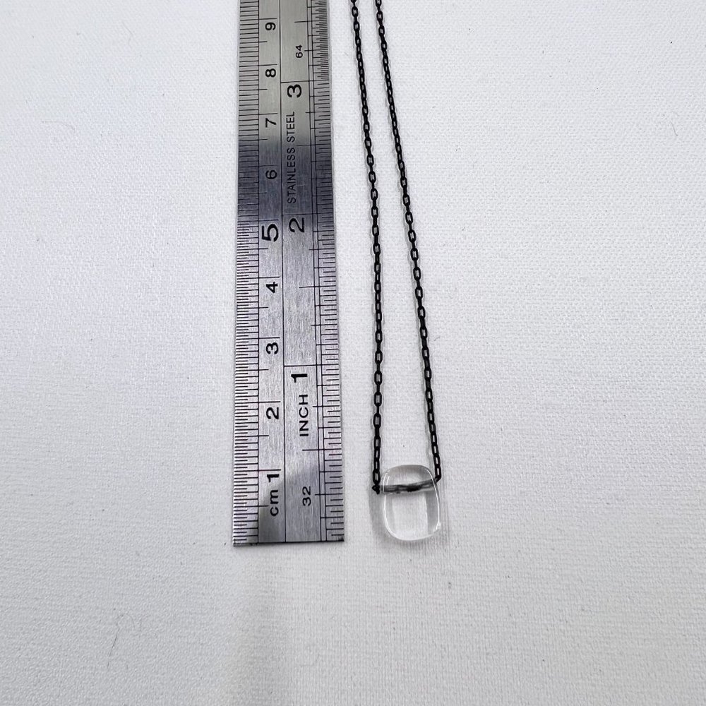 NWT - Nine West - Clear Glass Square Pendant 16” Black 925 Chain w/ Hook Closure - Picture 6 of 7